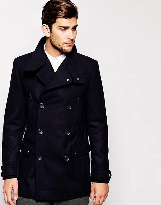 ASOS Wool Jacket With Funnel Neck In Navy | ASOS