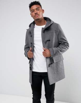 ASOS Wool Mix Duffle Coat In Light Grey ASOS