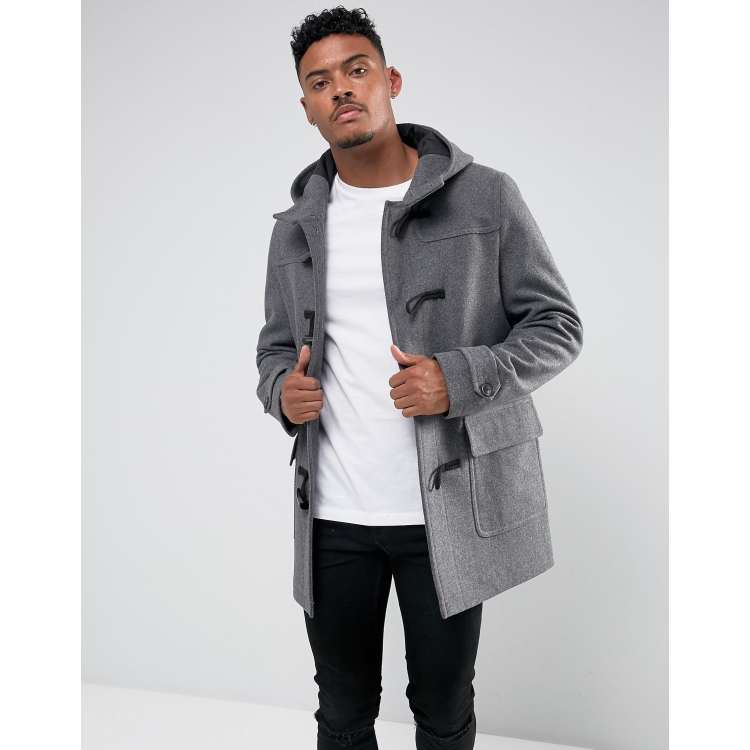 ASOS Wool Mix Duffle Coat In Light Grey