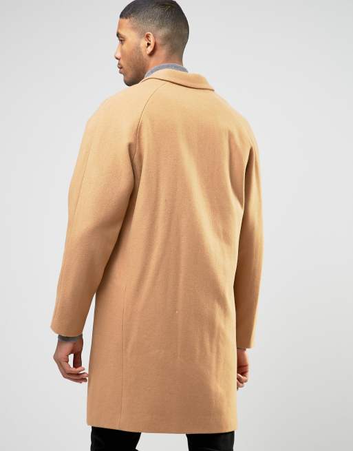 ASOS Wool Mix Overcoat with Drop Shoulder In Camel