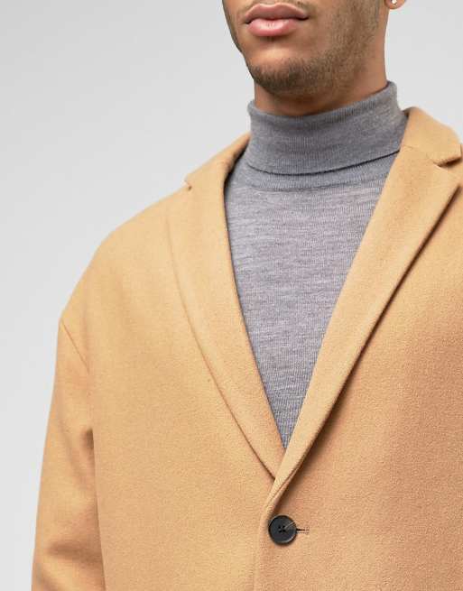 Asos Wool Mix Overcoat With Drop Shoulder In Camel Asos