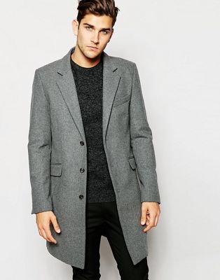 asos design wool mix overcoat in light gray