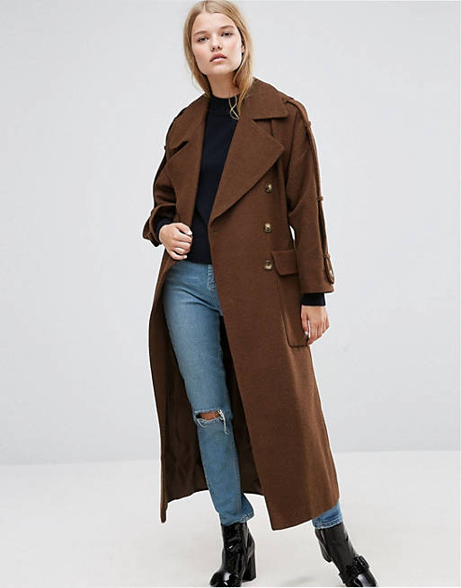 ASOS Wool Trench Coat with Epaulette Detail