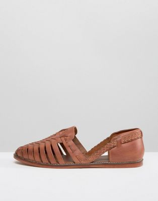 tan leather woven sandals