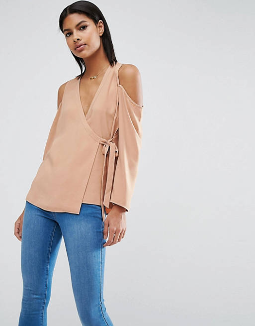 ASOS Wrap Blouse with Cold Shoulder