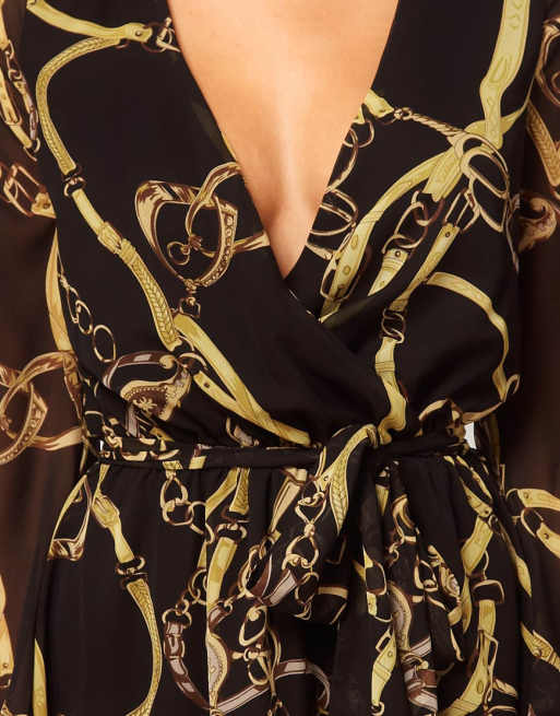 Chain print cheap wrap dress