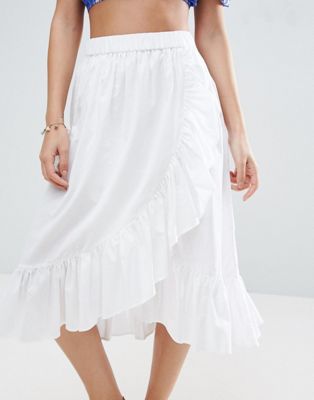 white ruffle wrap skirt
