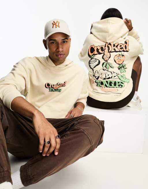 ASOS x Crooked Tongues - Unisex - Oversized hættetrøje med print i beige