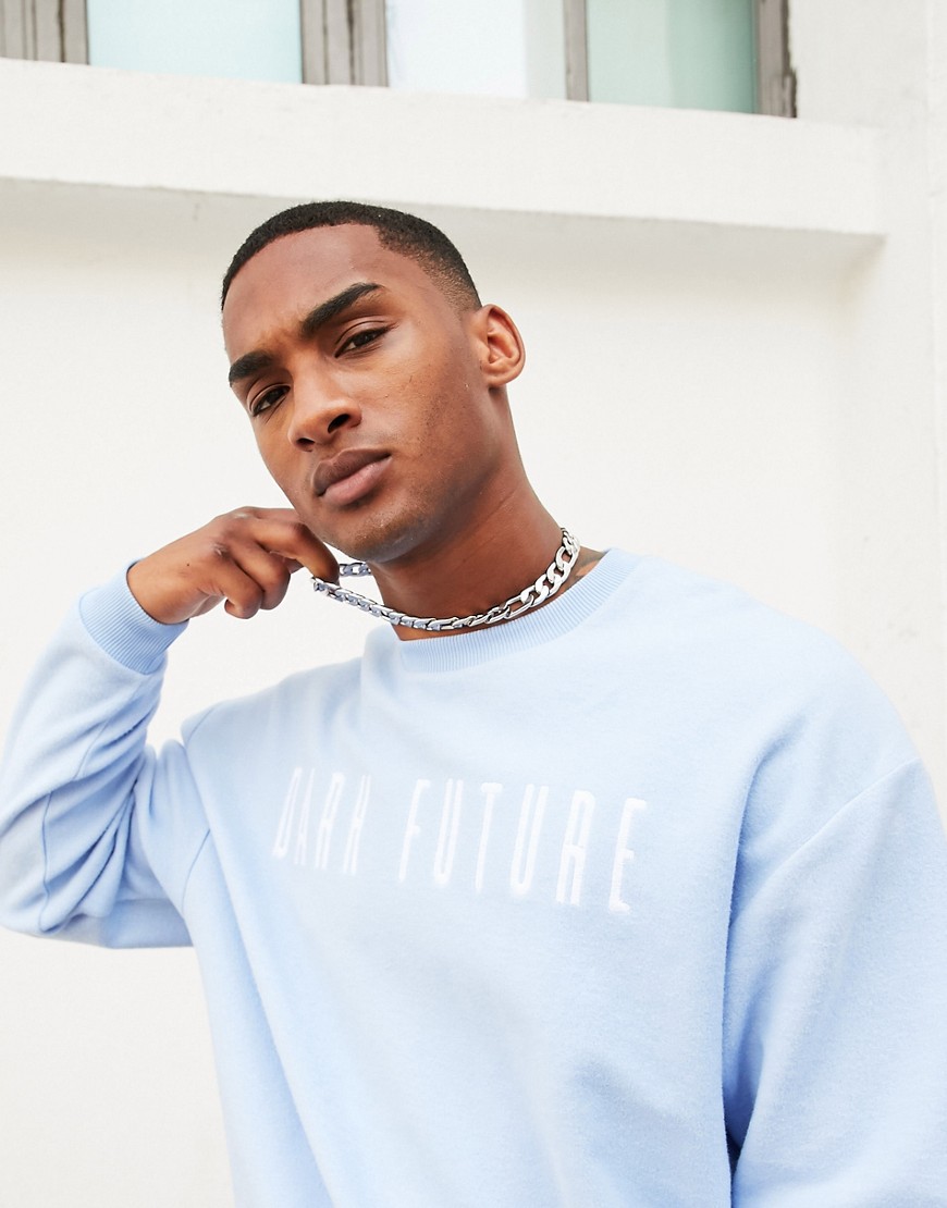 ASOS x Dark Future co-ord oversized sweatshirt in reverse fleece with embroidered logo-Blue