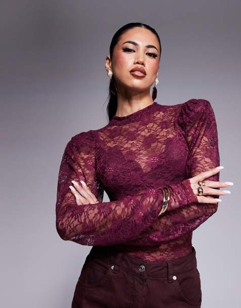 ASOS X THE SOURCE COLLECTION - Body accollato color bordeaux con dettagli raccolti vistosi - view 1