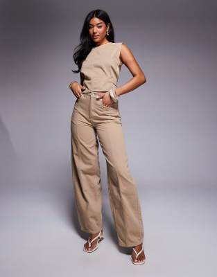 ASOS DESIGN ASOS X THE SOURCED COLLECTION backless co-ord top with belt in tan-Multi