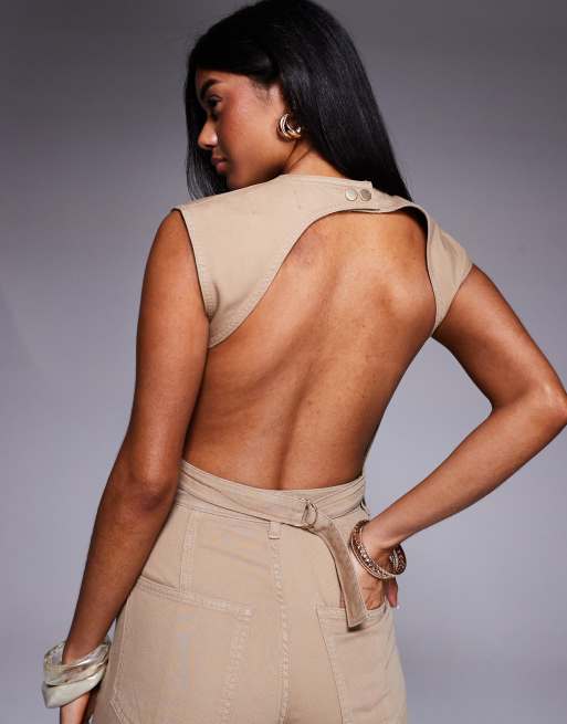 ASOS X THE SOURCED COLLECTION backless top with belt in tan