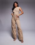 [ASOS DESIGN] ASOS X THE SOURCED COLLECTION backless top with belt in tan-Multi 12 Brown