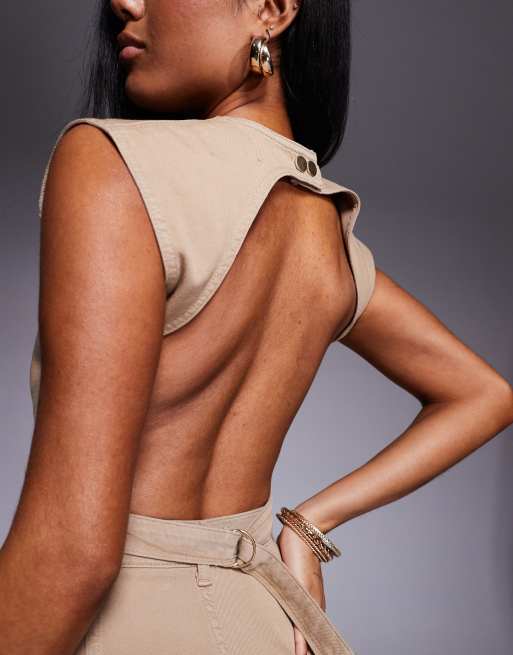 ASOS X THE SOURCED COLLECTION backless top with belt in tan