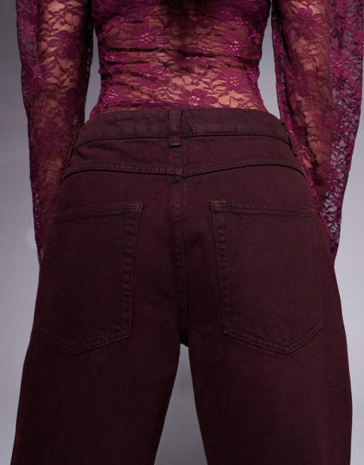 ASOS X THE SOURCED COLLECTION baggy jeans with lace and rips in burgundy, 4 of 5