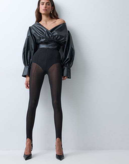 ASOS X THE SOURCED COLLECTION batwing wrap top in black faux leather, 3 of 5