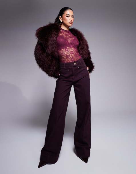 ASOS X THE SOURCED COLLECTION - Bordeaux jeans med vide ben og lommer foran - view 1