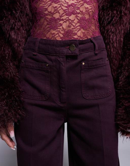 ASOS X THE SOURCED COLLECTION - Bordeaux jeans med vide ben og lommer foran, 5 af 5