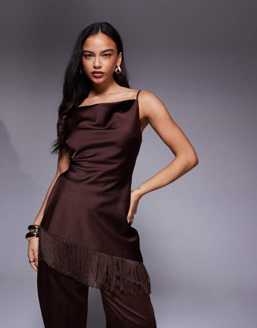 ASOS x The Sourced Collection – Brązowy top na ramiączkach z frędzlami, 2 z 4