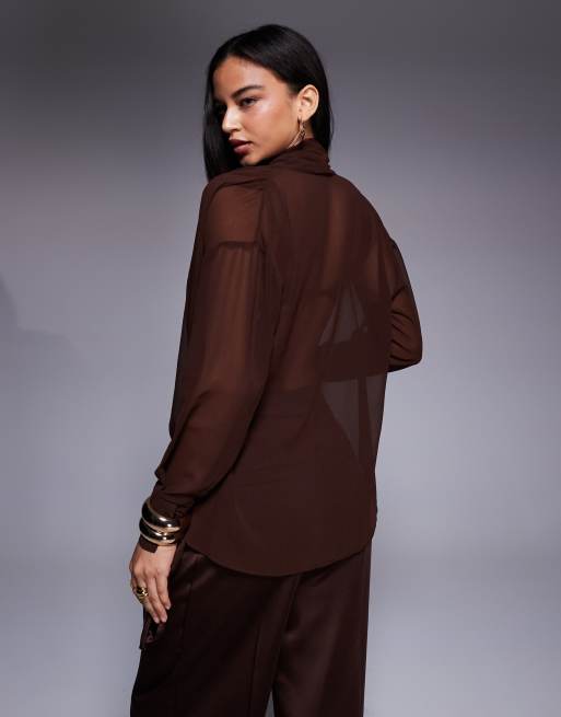 ASOS X THE SOURCED COLLECTION – Brun skjorta med knytdetalj, 3 av 4