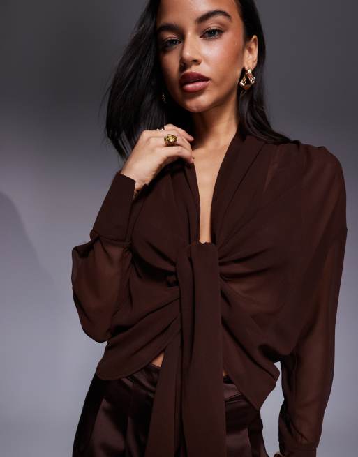 ASOS X THE SOURCED COLLECTION - Camicia marrone con allacciatura, 4 di 4