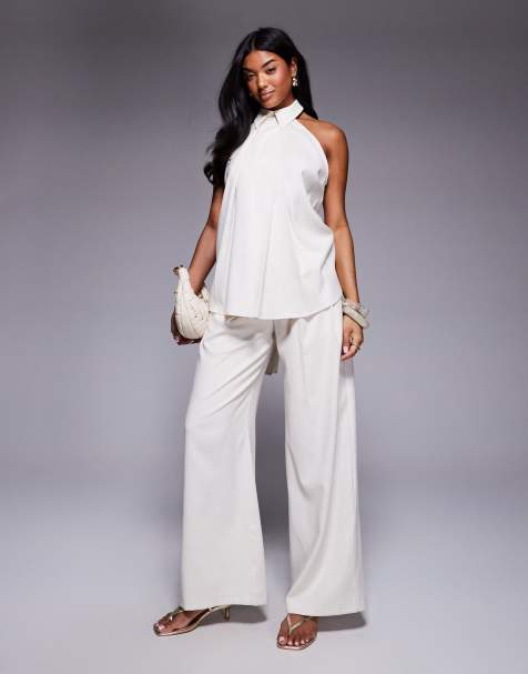 ASOS X THE SOURCED COLLECTION collared halter top in stone