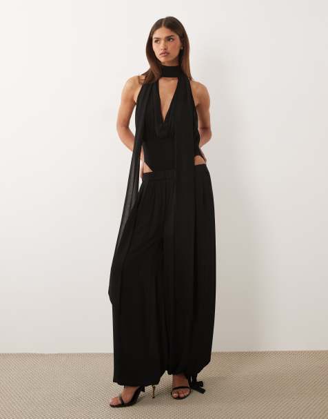 ASOS x THE SOURCED COLLECTION - Conjunto negro de body pantalones bombachos de chifón - view 1