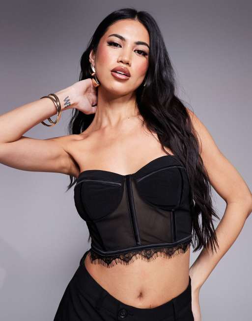 ASOS X THE SOURCED COLLECTION - Corsetto in rete nero in coordinato