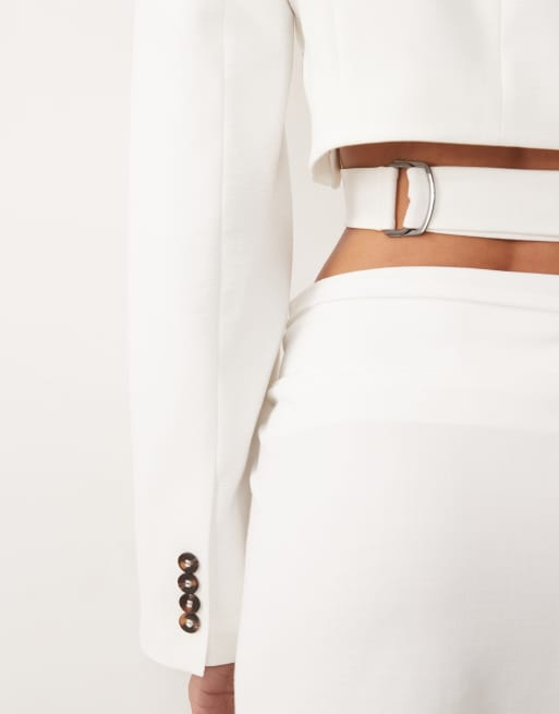 ASOS X THE SOURCED COLLECTION cropped wrap blazer in cream, 3 of 4