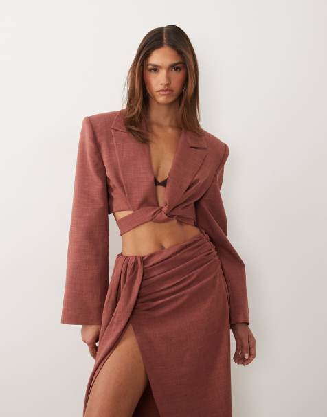 ASOS x THE SOURCED COLLECTION cropped wrap blazer in rust - view 1