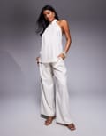 [ASOS DESIGN] ASOS X THE SOURCED COLLECTION deep pleat wide leg pants in stone-Neutral 4 STONE