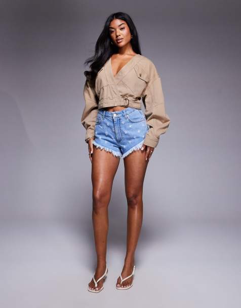 ASOS X THE SOURCED COLLECTION distressed micro denim shorts - view 1
