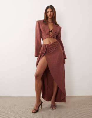 ASOS x THE SOURCED COLLECTION draped maxi skirt in rust-Copper