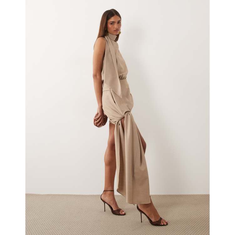 ASOS x THE SOURCED COLLECTION high neck top & mini skirt in beige