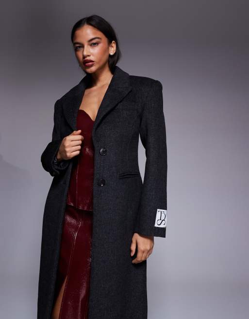 ASOS X THE SOURCED COLLECTION - Lange jas met aansluitende taille in antracietgrijs, 2 van 4