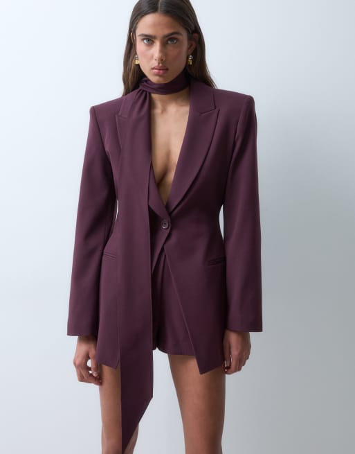ASOS X THE SOURCED COLLECTION relaxed blazer and tailored micro shorts in plumb, 3 z 3