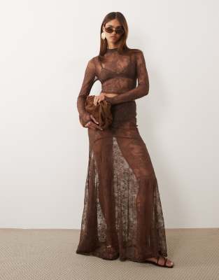 ASOS X THE SOURCED COLLECTION maxi skirt in brown lace