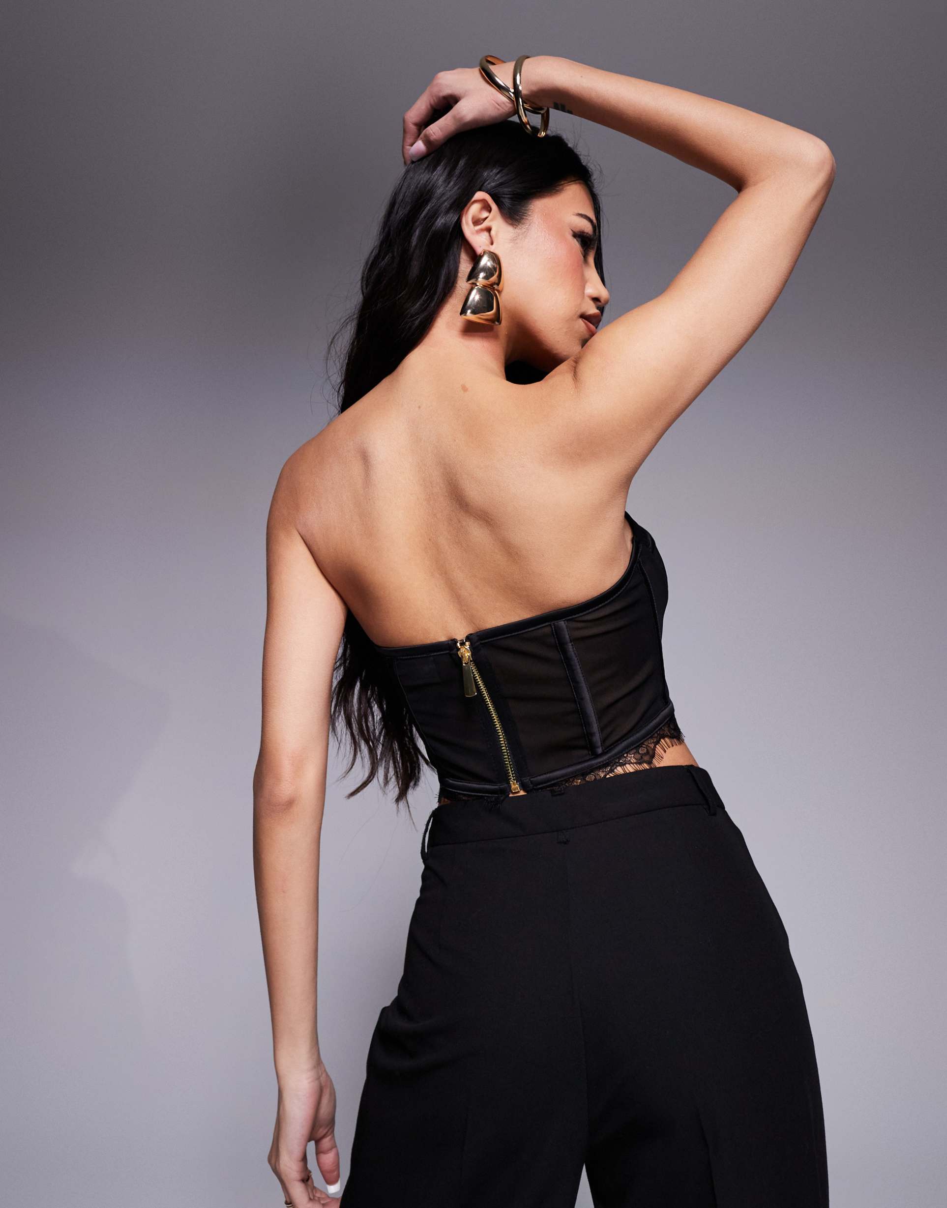 asos x the sourced collection mesh corset in black - part of a set