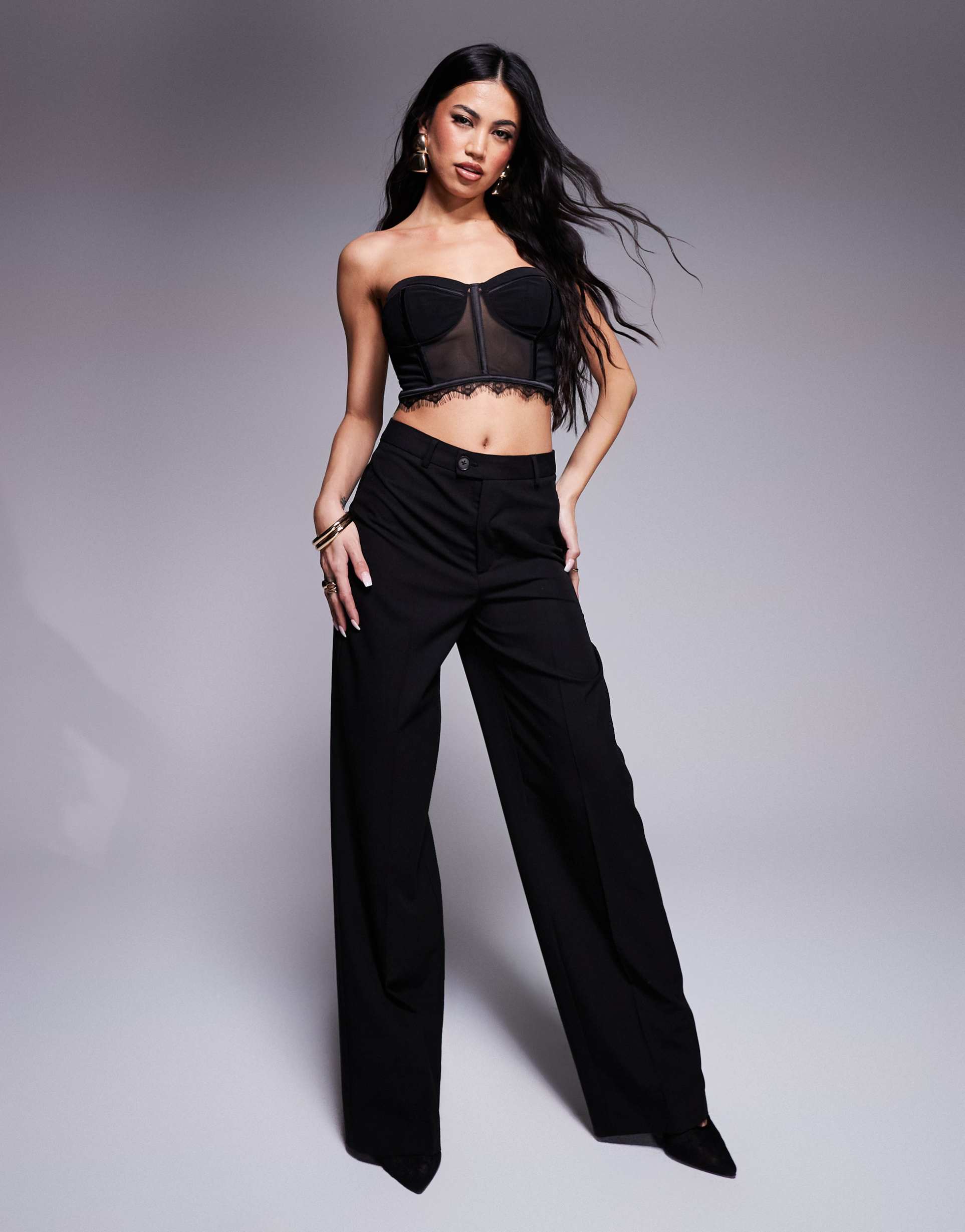asos x the sourced collection mesh corset in black - part of a set
