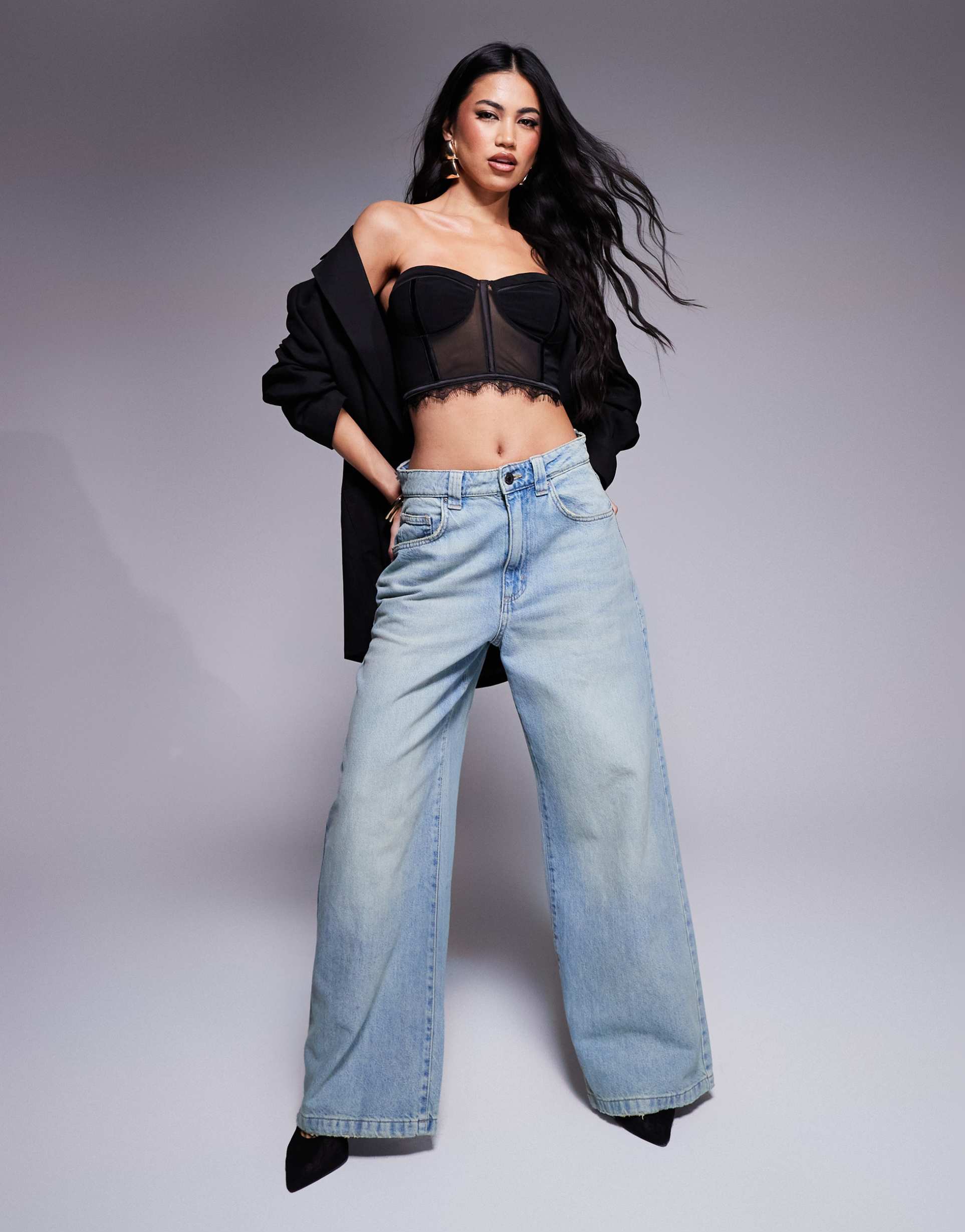 asos x the sourced collection mesh corset in black - part of a set
