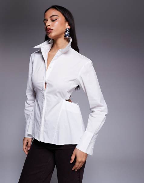 ASOS X THE SOURCED COLLECTION - Overhemd met gestrikte achterkant in wit - view 1