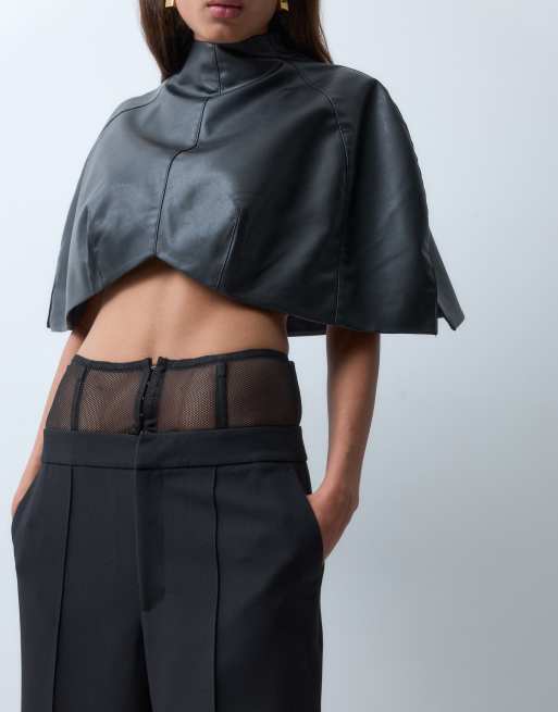 ASOS X THE SOURCED COLLECTION pantalon large à taille à effet corset en noir, 2 de 5