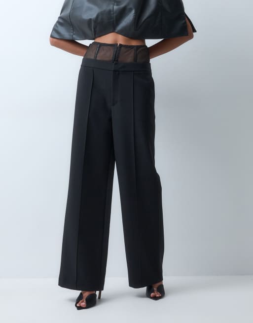 ASOS X THE SOURCED COLLECTION pantalon large à taille à effet corset en noir, 4 de 5