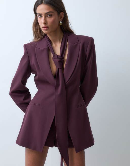 ASOS X THE SOURCED COLLECTION relaxed blazer with scarf in plumb, 5 of 5