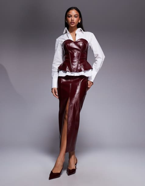 ASOS x THE SOURCED COLLECTION sculpted bandeau and skirt in burgundy - view 1