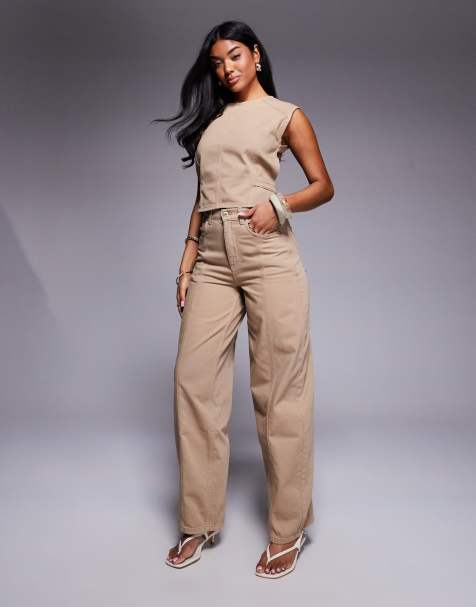 ASOS X THE SOURCED COLLECTION seamed barrel jeans in tan - view 1