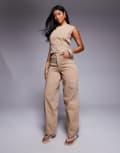 [ASOS DESIGN] ASOS X THE SOURCED COLLECTION seamed barrel jeans in tan-Brown 12 Tan