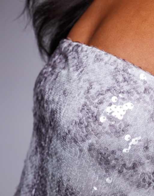 ASOS X THE SOURCED COLLECTION sequin bandeau top in gray - part of a set, 4 of 4