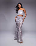 [ASOS DESIGN] ASOS x THE SOURCED COLLECTION sequin ruched maxi skirt in grey (part of a set) 4 GREY