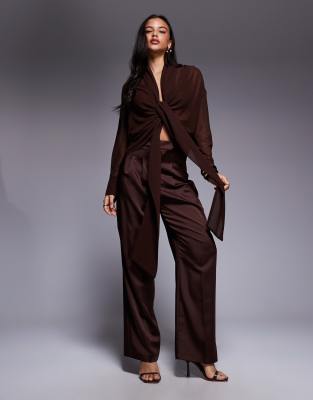 Asos Design Asos X The Sourced Collection Shirt With Tie Detail In Brown